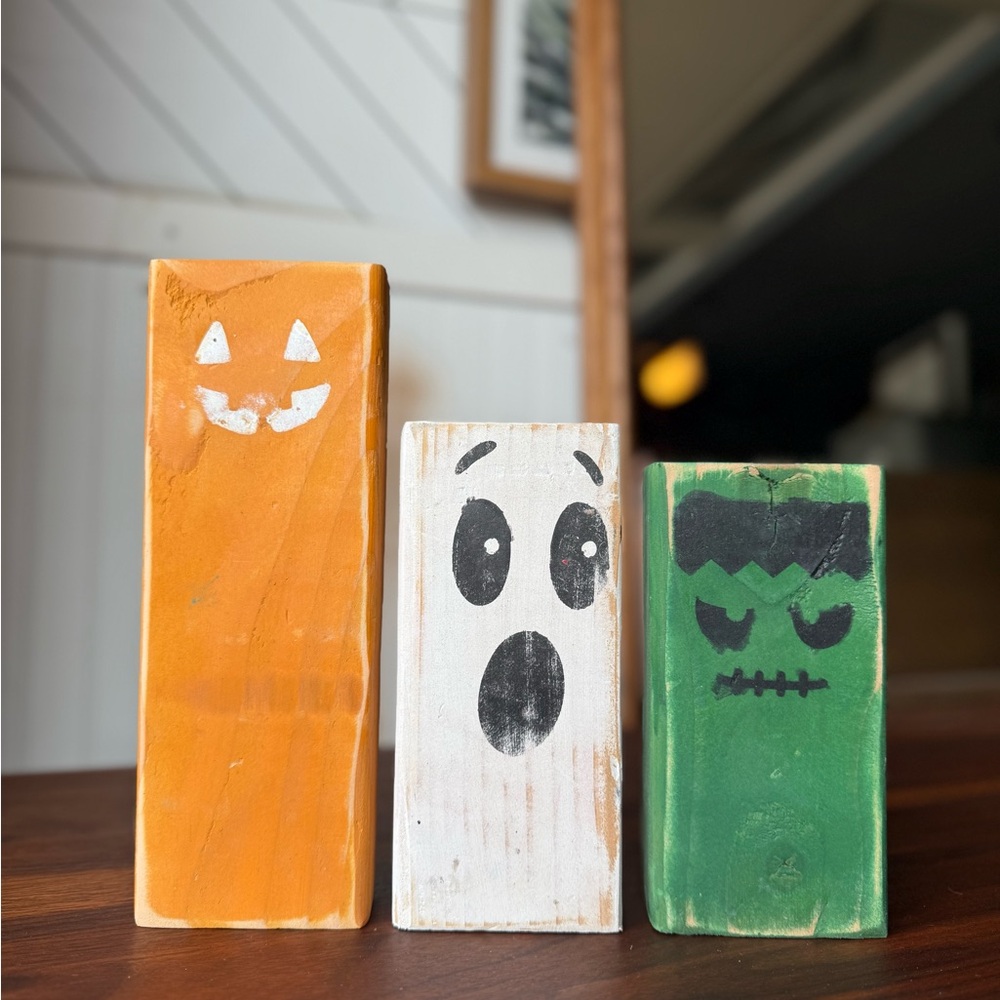Halloween Wood Decor Handmade Ghost, Pumpkin, Frankenstein Set - Picture 2 of 7